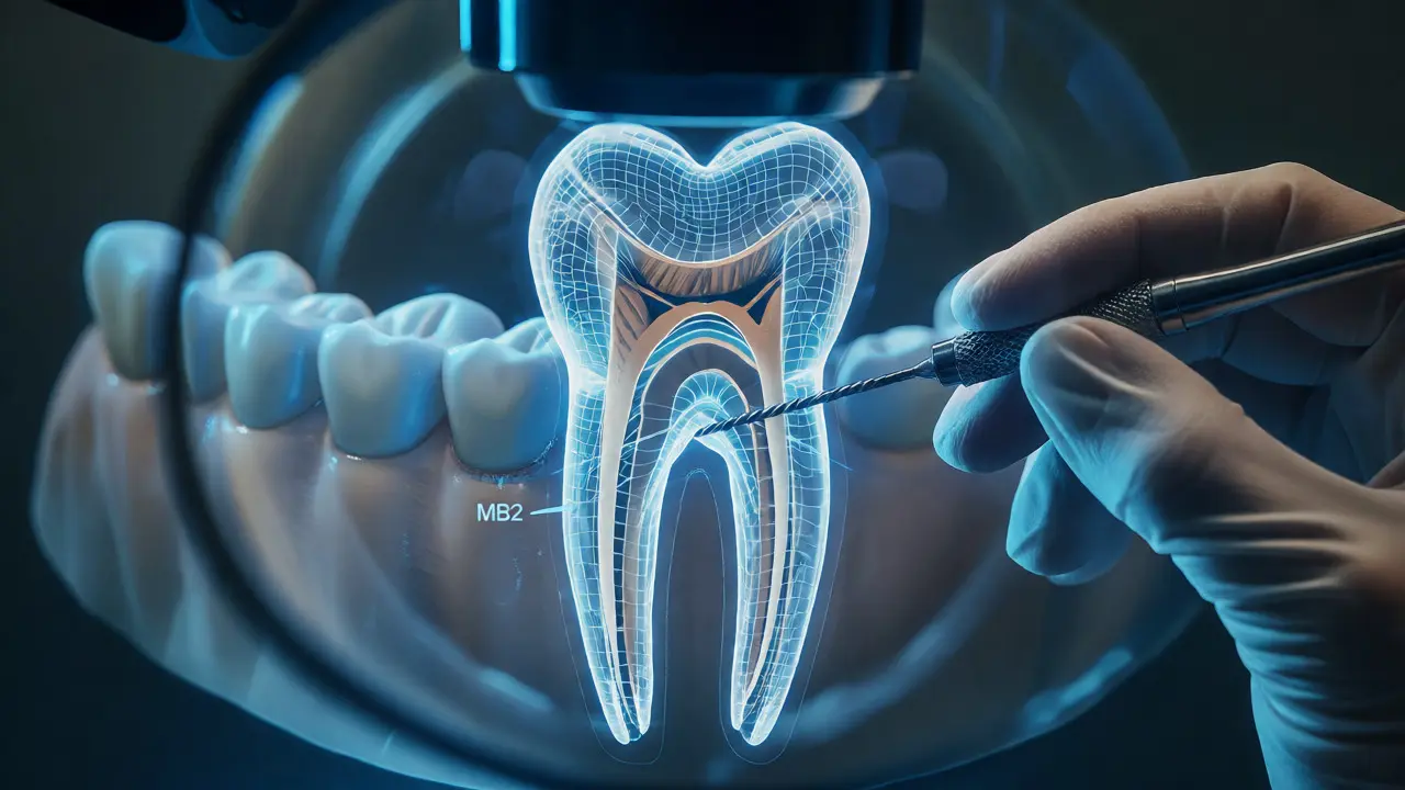 Endodontické ošetření pod mikroskopem s holografickým modelem kořenů